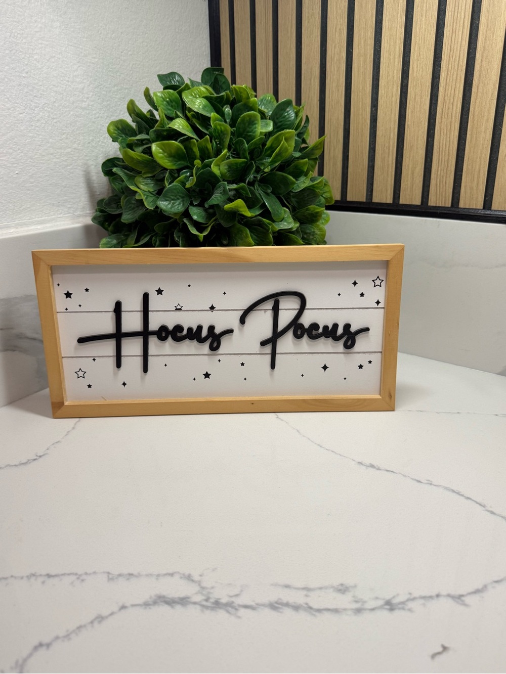 Hocus Pocus Script Wall Sign in Black with Wood Frame